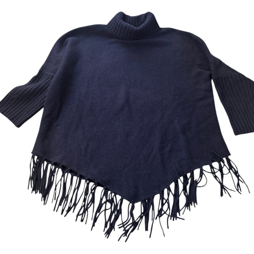 Alexandra Bartlett Women's Black Tassled Turtleneck‎ Poncho Sweater Size 1X